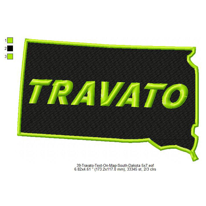 Travato South Dakota State Map Designs Machine Embroidery Digitized Design Files