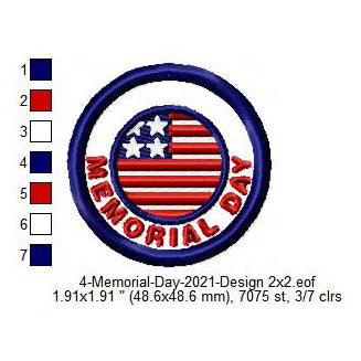 Memorial Day USA Flag Merit Badge Machine Embroidery Digitized Design Files