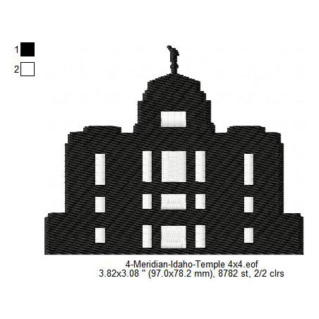 Meridian Idaho LDS Temple Silhouette Machine Embroidery Digitized Design Files