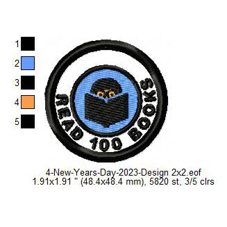 Read 100 Books New Year Challenge Merit Badge Machine Embroidery Digitized Design Files