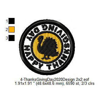 Happy Thanksgiving Day Turkey Silhouette Merit Badge Machine Embroidery Digitized Design Files