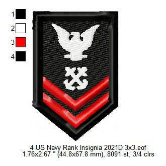 Petty Officer Second Class PO2 Insignia Patch Machine Embroidery Digitized Design Files