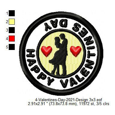 Happy Valentines Day Merit Badge Machine Embroidery Digitized Design Files