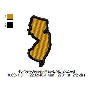 New Jersey State Map Machine Embroidery Digitized Design Files