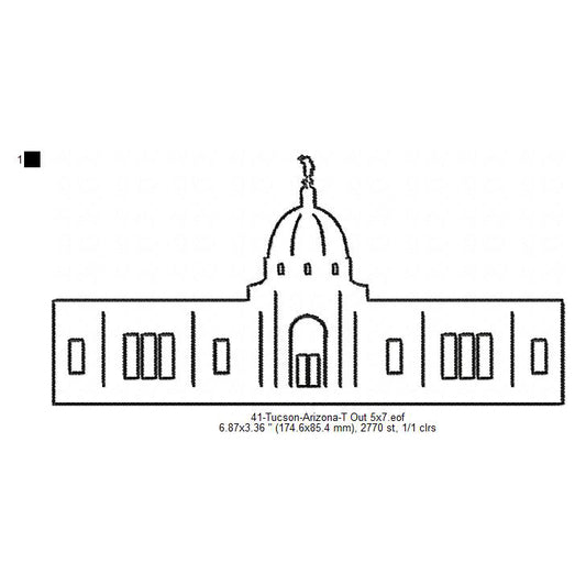 Tucson Arizona LDS Temple Outline Machine Embroidery Digitized Design Files