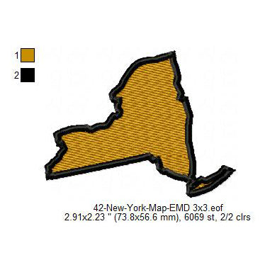 New York State Map Machine Embroidery Digitized Design Files