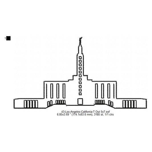 Los Angeles California LDS Temple Outline Machine Embroidery Digitized Design Files