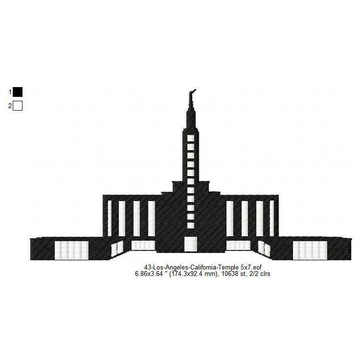 Los Angeles California LDS Temple Silhouette Machine Embroidery Digitized Design Files
