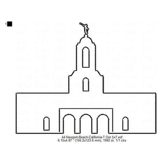 Newport Beach California LDS Temple Outline Machine Embroidery Digitized Design Files