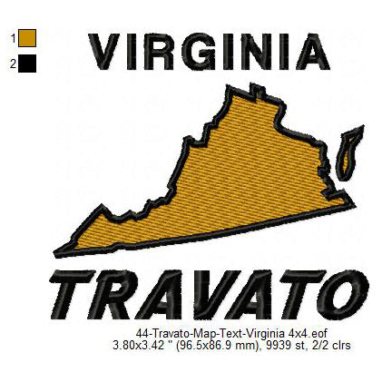 Travato Virginia State Map Designs Machine Embroidery Digitized Design Files