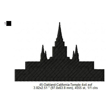 Oakland California LDS Temple Silhouette Machine Embroidery Digitized Design Files