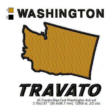 Travato Washington State Map Designs Machine Embroidery Digitized Design Files