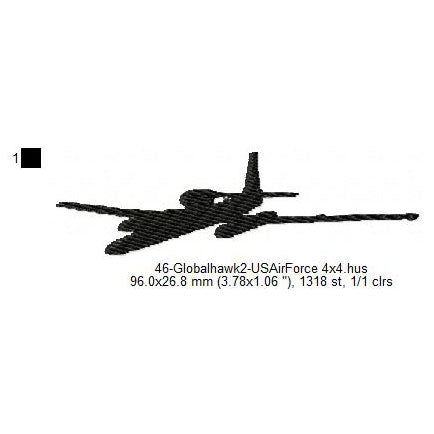 Global Hawk 2 US Air Force Aircraft Silhouette Machine Embroidery Digitized Design Files