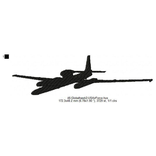 Global Hawk 2 US Air Force Aircraft Silhouette Machine Embroidery Digitized Design Files