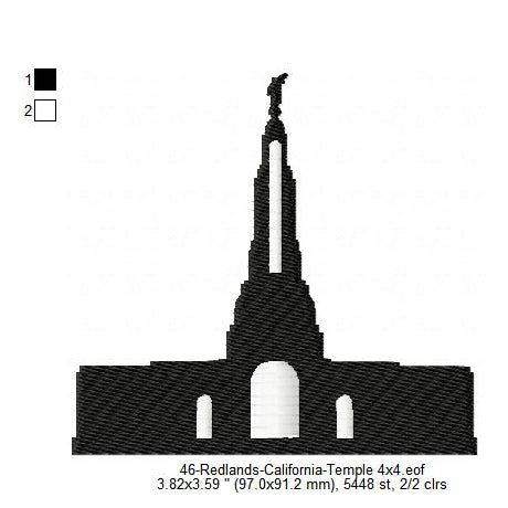 Redlands California LDS Temple Silhouette Machine Embroidery Digitized Design Files