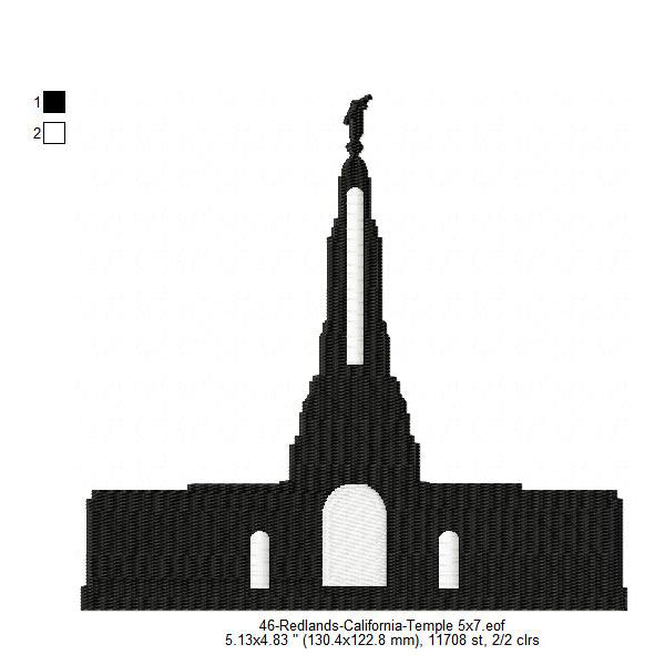 Redlands California LDS Temple Silhouette Machine Embroidery Digitized Design Files