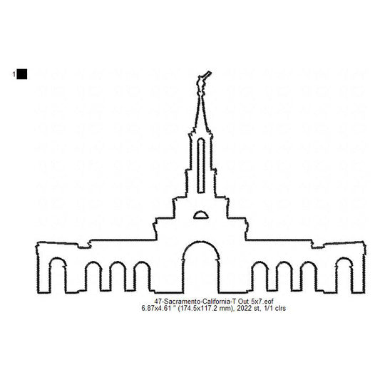 Sacramento California LDS Temple Outline Machine Embroidery Digitized Design Files