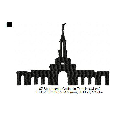 Sacramento California LDS Temple Silhouette Machine Embroidery Digitized Design Files