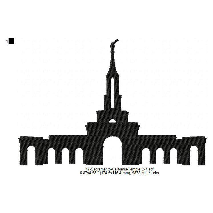 Sacramento California LDS Temple Silhouette Machine Embroidery Digitized Design Files