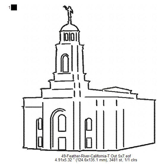 Feather River California LDS Temple Outline Machine Embroidery Digitized Design Files