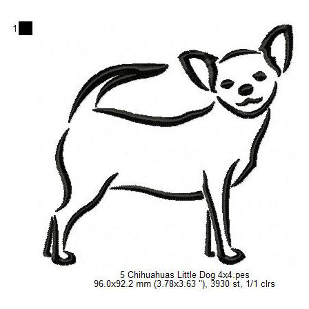 Chihuahua Cute Little Dog Line Art Silhouette Machine Embroidery Digitized Design Files