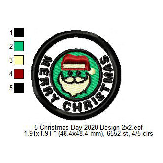 Merry Christmas Santa Clause Merit Badge Machine Embroidery Digitized Design Files