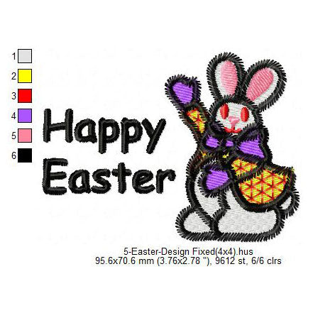 Happy Easter Day Rabbit Bunny Hare Machine Embroidery Digitized Design Files