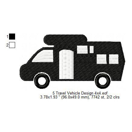 Travel Vehicle Silhouette Machine Embroidery Digitized Design Files