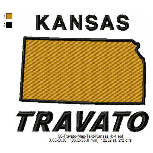 Travato Kansas State Map Designs Machine Embroidery Digitized Design Files