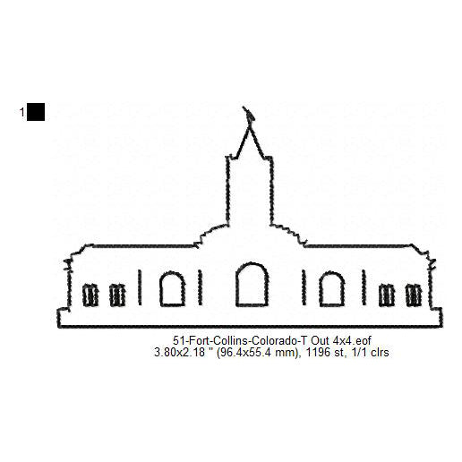 Fort Collins Colorado LDS Temple Outline Machine Embroidery Digitized Design Files