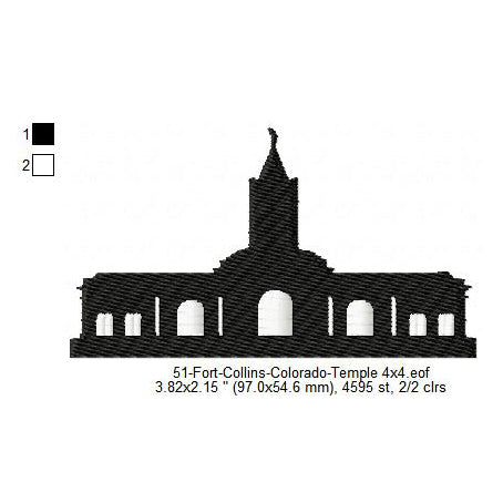 Fort Collins Colorado LDS Temple Silhouette Machine Embroidery Digitized Design Files