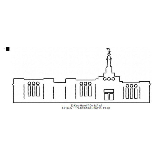 Kona Hawaii LDS Temple Outline Machine Embroidery Digitized Design Files