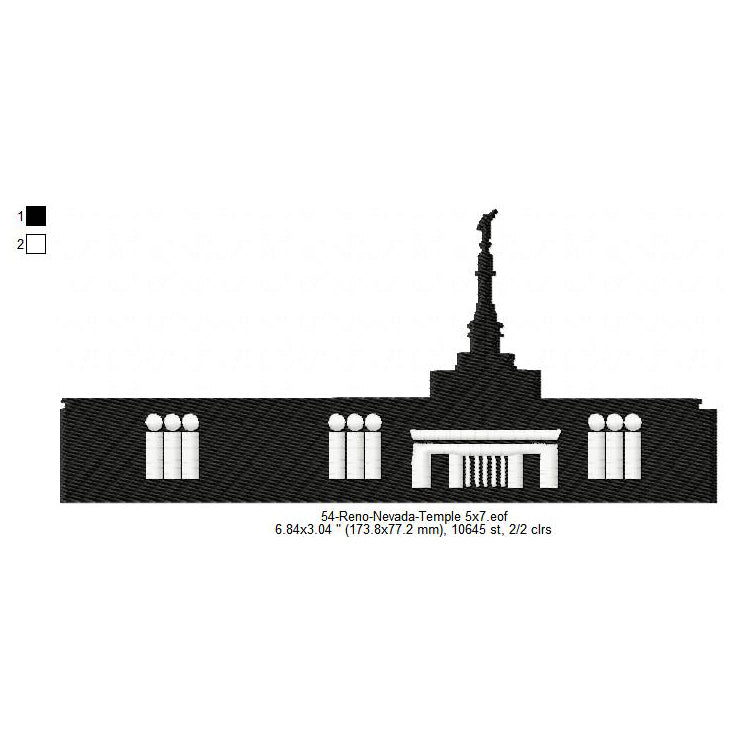 Reno Nevada LDS Temple Silhouette Machine Embroidery Digitized Design Files