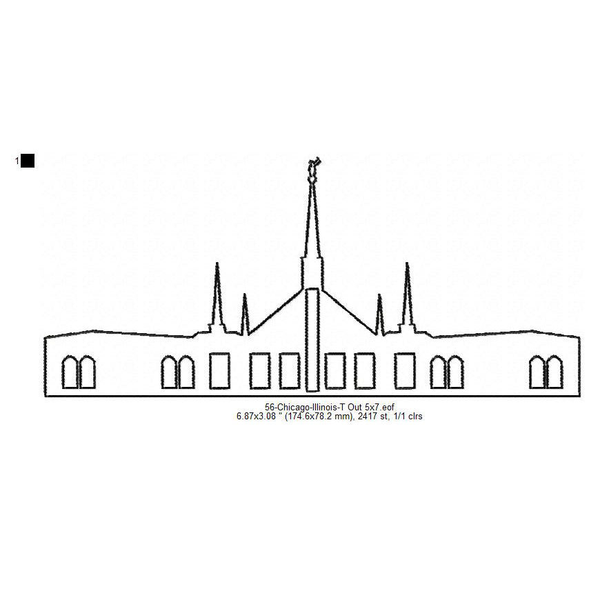 Chicago Illinois LDS Temple Outline Machine Embroidery Digitized Design Files