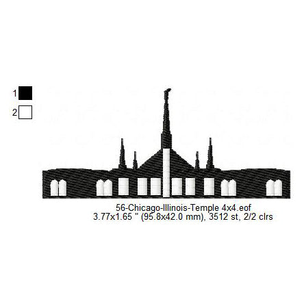 Chicago Illinois LDS Temple Silhouette Machine Embroidery Digitized Design Files