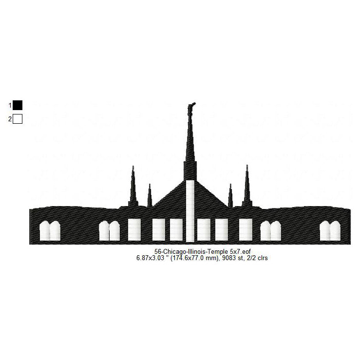 Chicago Illinois LDS Temple Silhouette Machine Embroidery Digitized Design Files
