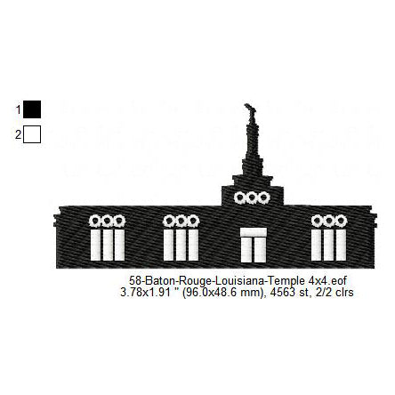 Baton Rouge Louisiana LDS Temple Silhouette Machine Embroidery Digitized Design Files