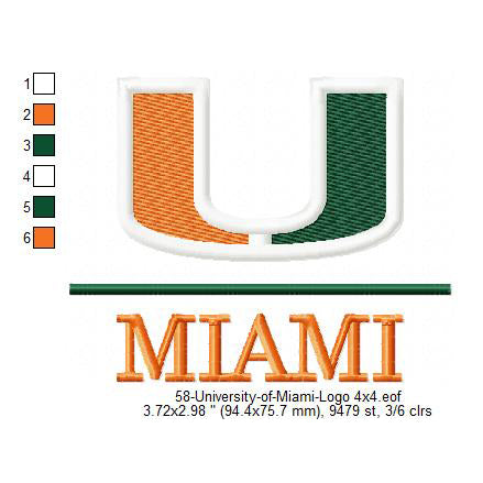 University of Miami Logo Machine Embroidery Digitized Design Files