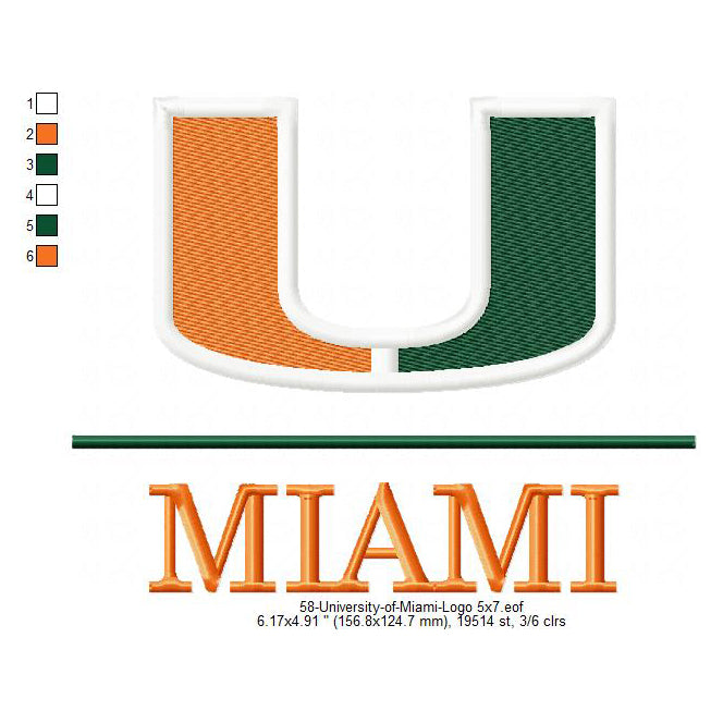 University of Miami Logo Machine Embroidery Digitized Design Files