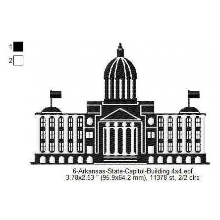 Arkansas State Capitol Building Silhouette Machine Embroidery Digitized Design Files