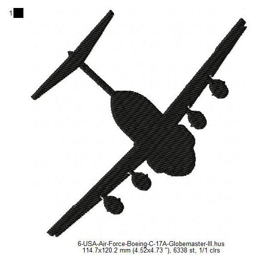 Boeing C-17 Globemaster III Aircraft Silhouette Machine Embroidery Digitized Design Files