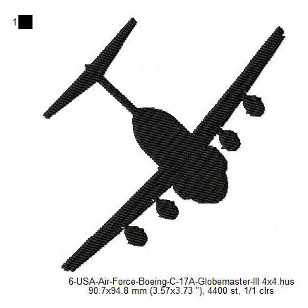 Boeing C-17 Globemaster III Aircraft Silhouette Machine Embroidery Digitized Design Files