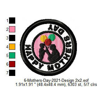 Happy Mothers Day Silhouette Merit Badge Machine Embroidery Digitized Design Files