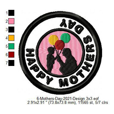 Happy Mothers Day Silhouette Merit Badge Machine Embroidery Digitized Design Files