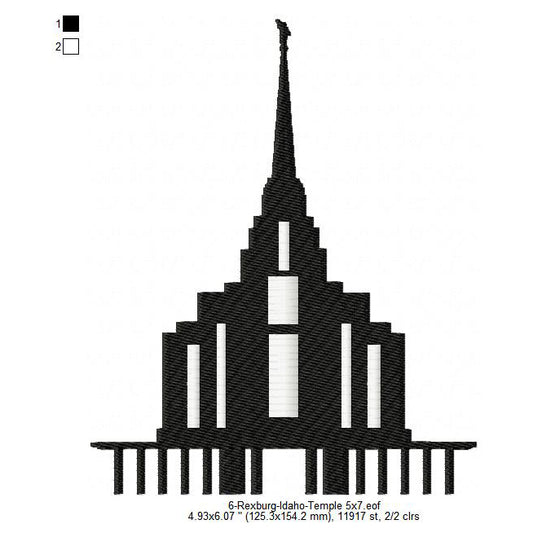 Rexburg Idaho LDS Temple Silhouette Machine Embroidery Digitized Design Files