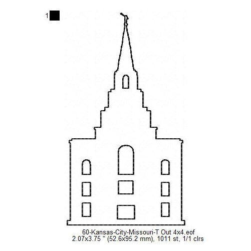 Kansas City Missouri LDS Temple Outline Machine Embroidery Digitized Design Files