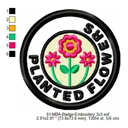 Planted Flowers Daily Life Merit Adulting Badge Machine Embroidery Digitized Design Files