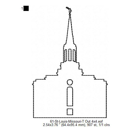 St Louis Missouri LDS Temple Outline Machine Embroidery Digitized Design Files