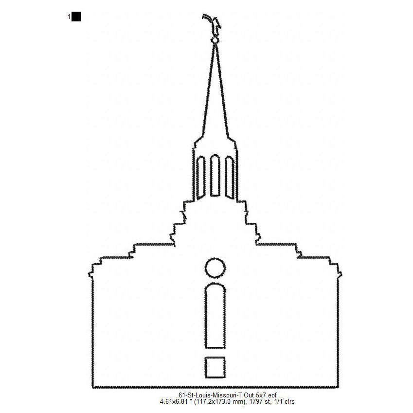 St Louis Missouri LDS Temple Outline Machine Embroidery Digitized Design Files