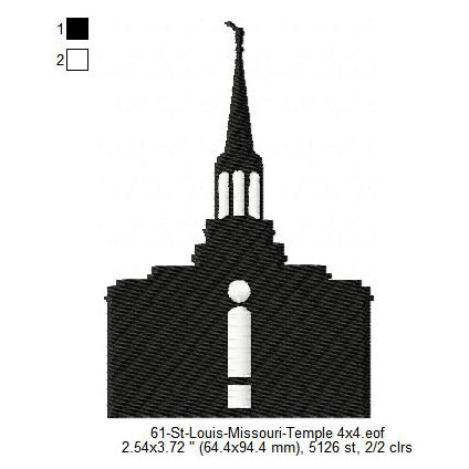 St Louis Missouri LDS Temple Silhouette Machine Embroidery Digitized Design Files